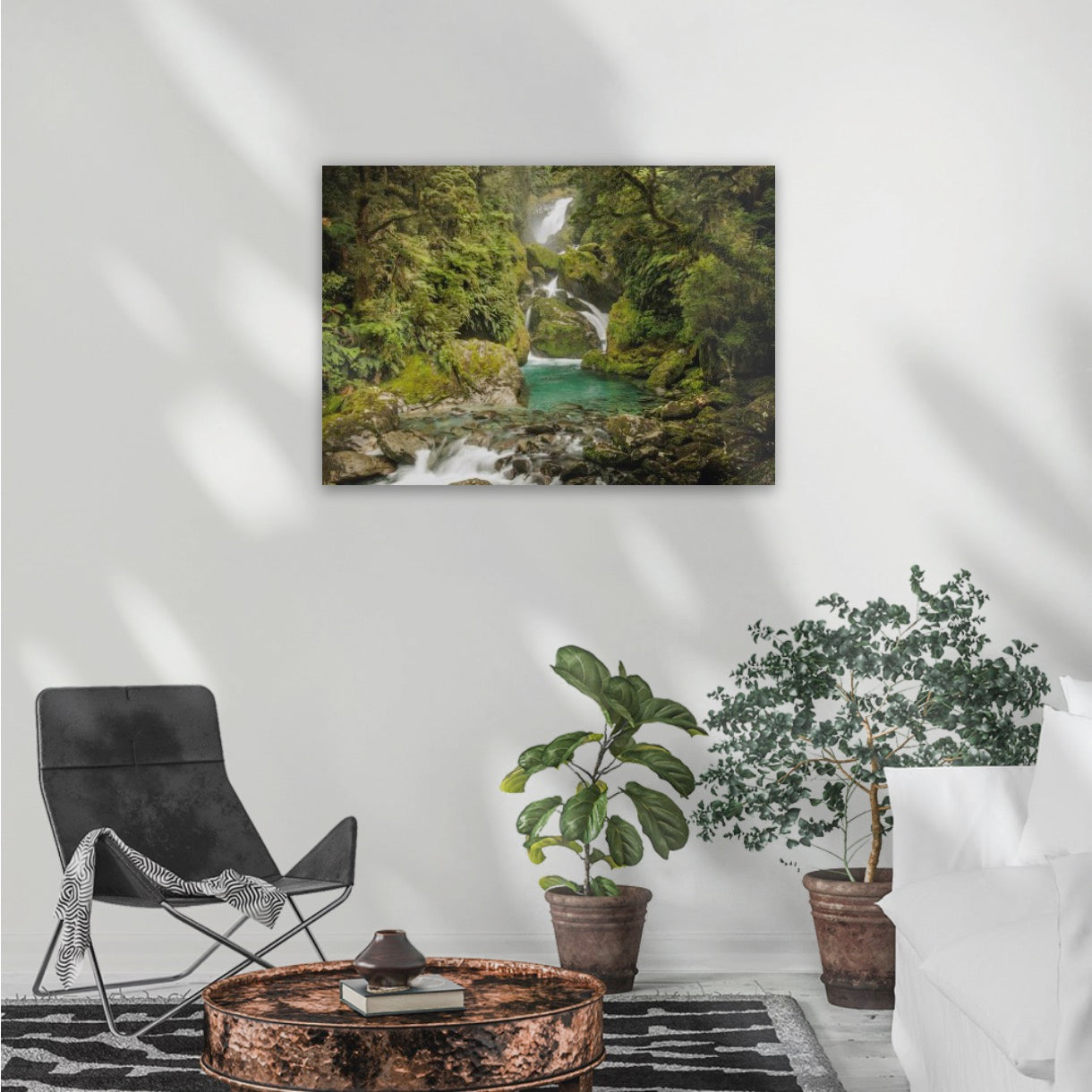 The unforgettable Mackay Falls are nestled in the Fiordland rainforest - Milford Track wilderness falls, Fiordland World Heritage Park, Aotearoa New Zealand 24"x36" Canvas 600x900mm (approx. A1 or 59.4x84cm)