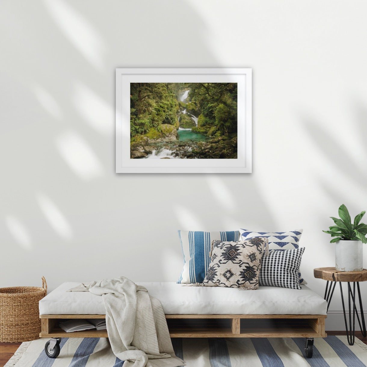 The unforgettable Mackay Falls are nestled in the Fiordland rainforest - Milford Track wilderness falls, Fiordland World Heritage Park, Aotearoa New Zealand A2 wood frame (594 x 420mm print, 720 × 550mm frame)