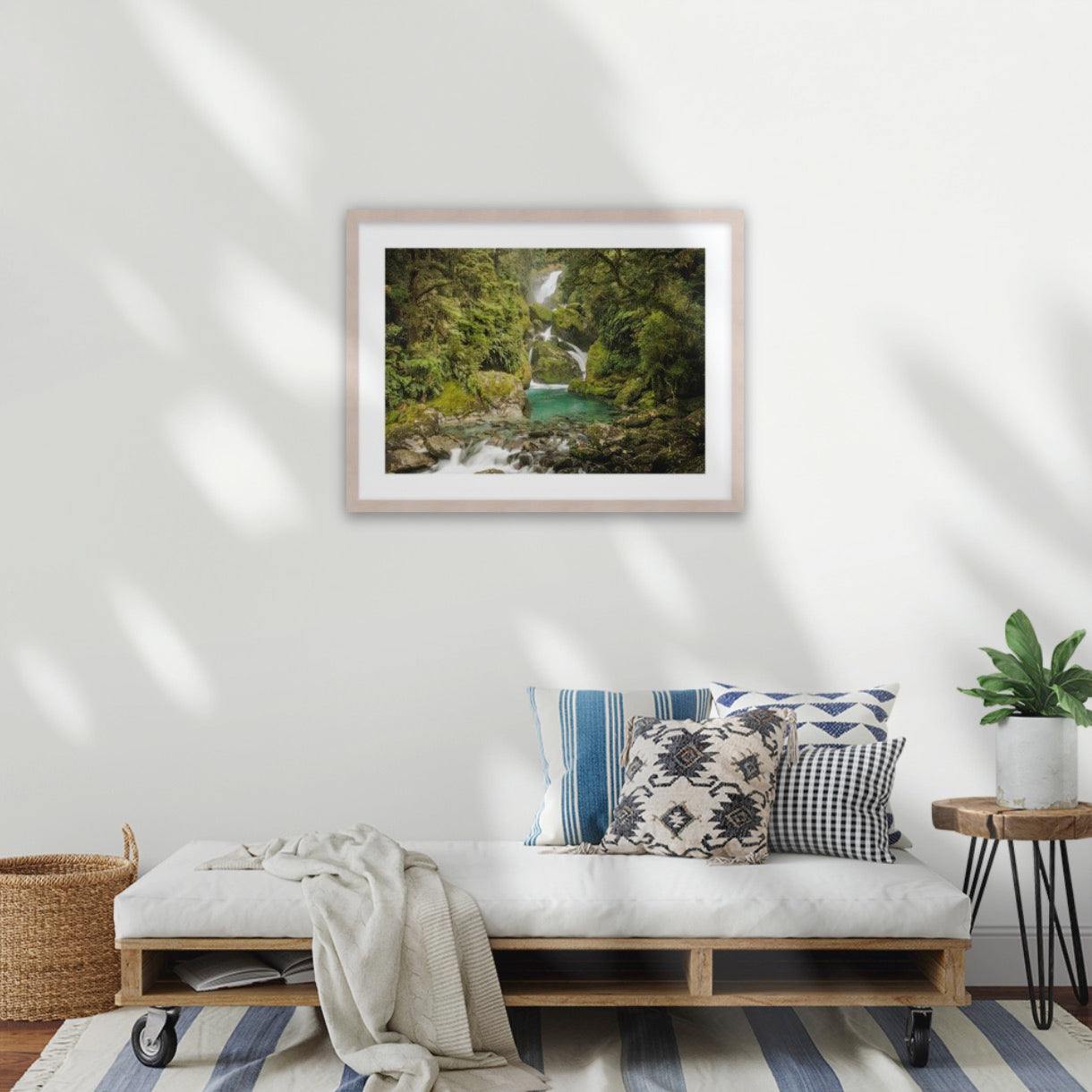 he unforgettable Mackay Falls are nestled in the Fiordland rainforest - Milford Track wilderness falls, Fiordland World Heritage Park, Aotearoa New Zealand   A2 wood frame (594 x 420mm print, 720 × 550mm frame)