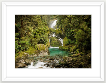 The unforgettable Mackay Falls are nestled in the Fiordland rainforest - Milford Track wilderness falls, Fiordland World Heritage Park, Aotearoa New Zealand