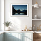 A1 wood frame (741 × 526mm print, 865 × 618mm frame). Mitre te atakura Mitre Peak dressed in her red tips of dawn, te ata kura, on a rare and beautifully clear, still, morning. Milford Sound New Zealand. 