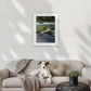 Hikers art by Blankwallnz premium quality white framed wall art of moody wild Clinton River on Milford Track 