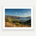 Sweeping sunset views of Queenstown's Remarkables mountain range in late spring, overlooking Lake Wakatipu, New Zealand