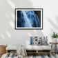 The Blue Waterbird celebrating the ethereal swirling waters of the Stirling Falls, Milford Sound in Aotearoa, New Zealand. A1 black wood frame (841 × 594mm print, 970m × 720mm frame)