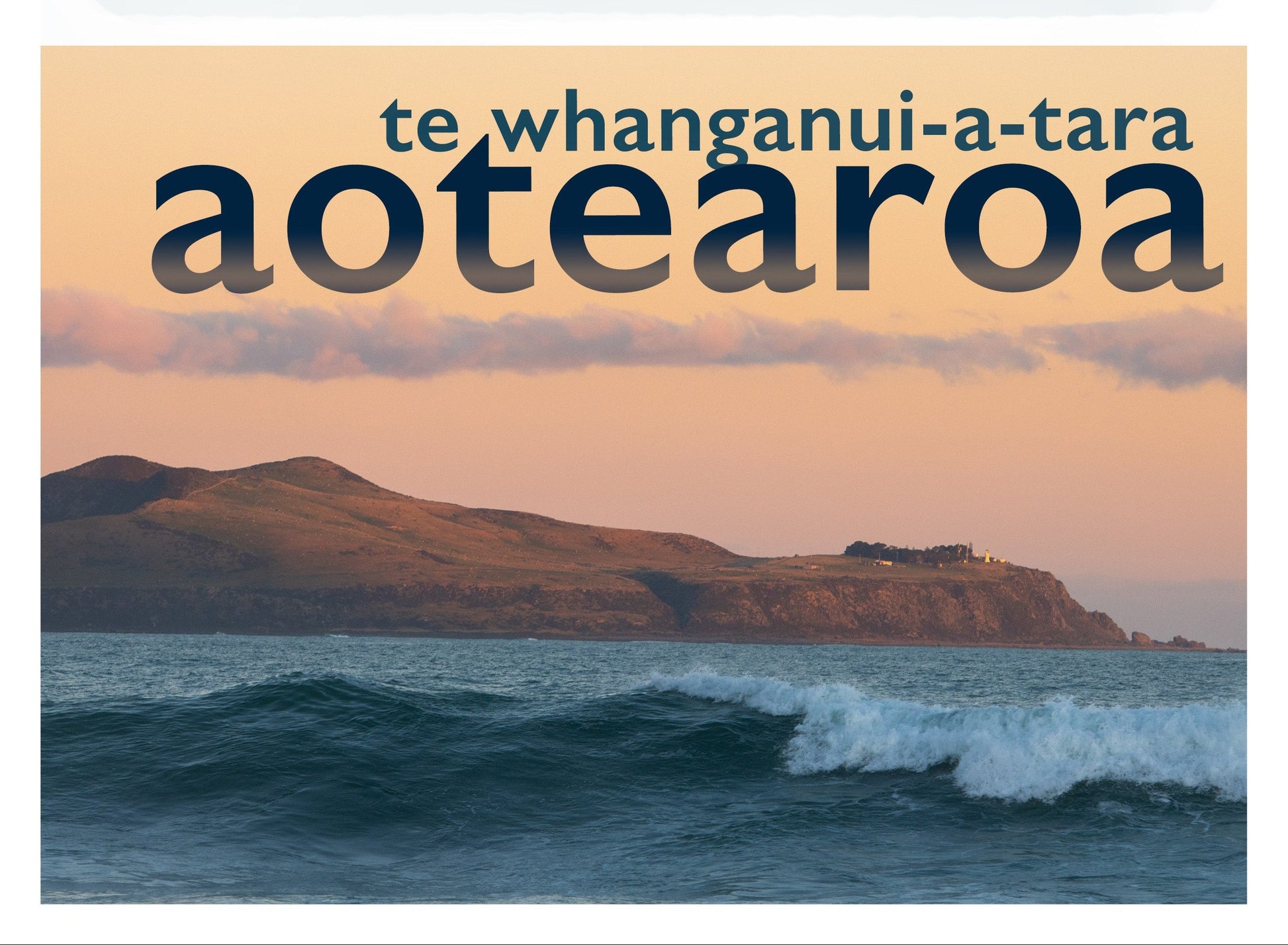 Blankwallnz greeting card with Maori name of Wellington New Zealand - 'Aotearoa, Te Whanganui-a-tara'.
Back includes location information for Harbour heads, Te Whanganui-a-Tara.