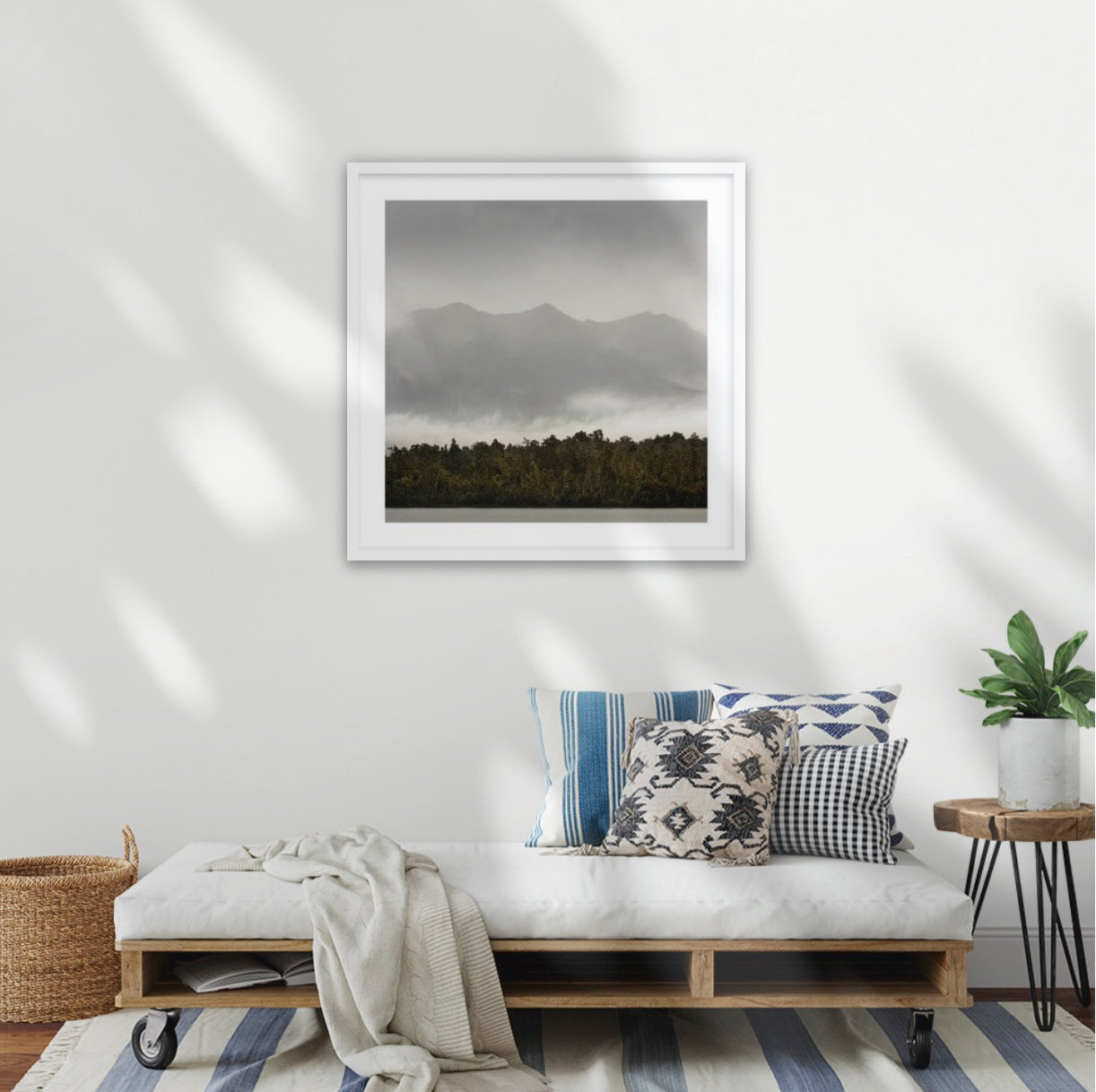 White wood frame (600 x 600mm print, 730m × 730mm frame), square